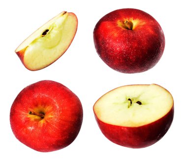 Taze meyve, gölgesiz, beyaz arka planda kırpma yolu ile izole su damlaları ile olgun elma örtüsü