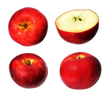 Taze meyve, gölgesiz, beyaz arka planda kırpma yolu ile izole su damlaları ile olgun elma örtüsü