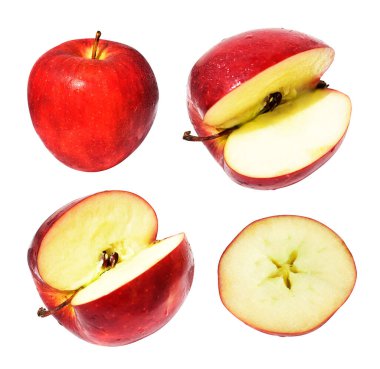 Taze meyve, gölgesiz, beyaz arka planda kırpma yolu ile izole su damlaları ile olgun elma örtüsü