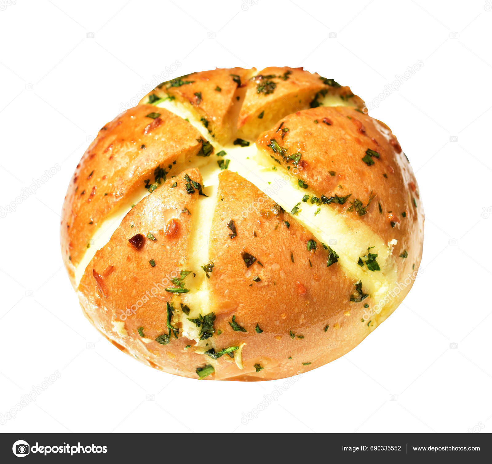 Korean Cream Cheese Garlic Bread Isolated Clipping Path Shadow White