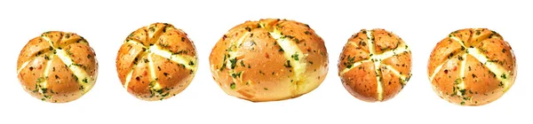 Korean cream cheese garlic bread isolated with clipping path, no shadow in white background, bakery pastry bread