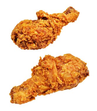 Kızarmış tavuk budu, kırpma yolu ile izole edilmiş, beyaz arka planda gölge yok, fast food