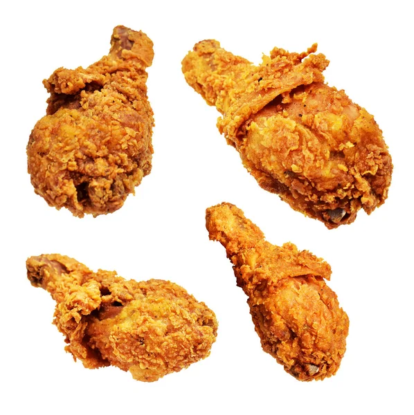 Crispy fried chicken leg drumstick isolated with clipping path, no shadow in white background, fast food