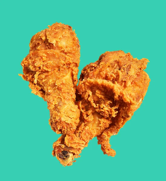 Crispy Fried Chicken Leg Drumstick Isolated Clipping Path Shadow Green — Stock Photo, Image