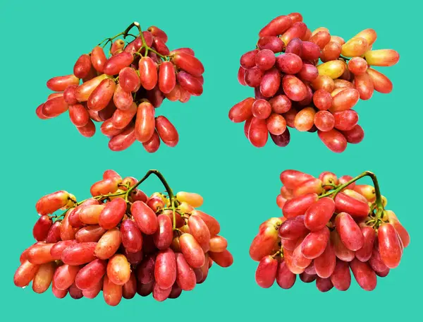 红色成熟葡萄分离 无阴影 绿色背景的剪枝路径 健康的新鲜水果 — 图库照片