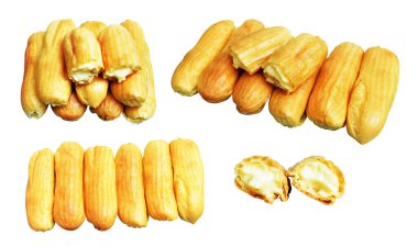 Beyaz arka planda izole edilmiş ekler, kırpma yolu, tatlı yemek ve fırın olmayan gölgeler.