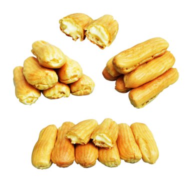 Beyaz arka planda izole edilmiş ekler, kırpma yolu, tatlı yemek ve fırın olmayan gölgeler.