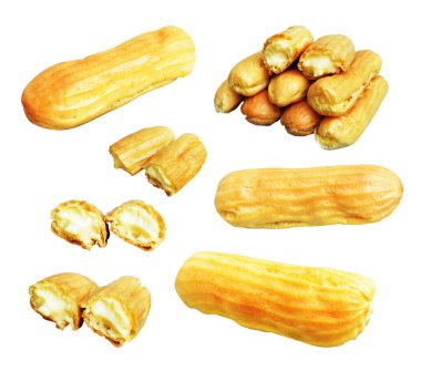 Beyaz arka planda izole edilmiş ekler, kırpma yolu, tatlı yemek ve fırın olmayan gölgeler.