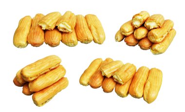 Beyaz arka planda izole edilmiş ekler, kırpma yolu, tatlı yemek ve fırın olmayan gölgeler.