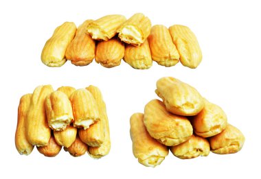 Beyaz arka planda izole edilmiş ekler, kırpma yolu, tatlı yemek ve fırın olmayan gölgeler.