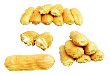 Beyaz arka planda izole edilmiş ekler, kırpma yolu, tatlı yemek ve fırın olmayan gölgeler.