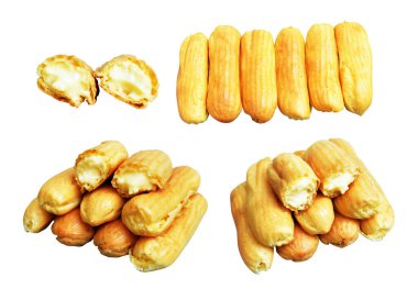 Beyaz arka planda izole edilmiş ekler, kırpma yolu, tatlı yemek ve fırın olmayan gölgeler.