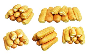 Beyaz arka planda izole edilmiş ekler, kırpma yolu, tatlı yemek ve fırın olmayan gölgeler.