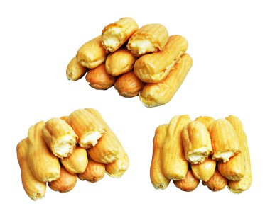 Beyaz arka planda izole edilmiş ekler, kırpma yolu, tatlı yemek ve fırın olmayan gölgeler.