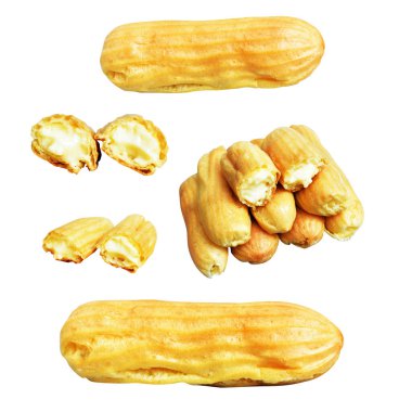 Beyaz arka planda izole edilmiş ekler, kırpma yolu, tatlı yemek ve fırın olmayan gölgeler.