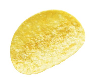 Patates cipsi izole ya da kızarmış patates dilimi. Beyaz arka planda kırpma yolu var. Gölge yok, fast food veya abur cubur yok.