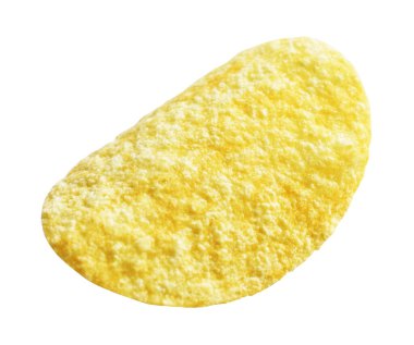 Patates cipsi izole ya da kızarmış patates dilimi. Beyaz arka planda kırpma yolu var. Gölge yok, fast food veya abur cubur yok.