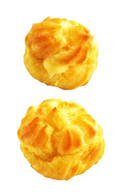 Beyaz arka planda izole edilmiş Choux kremalı pasta, kırpma yolu olan gölge yok, tatlı yemek, fırın