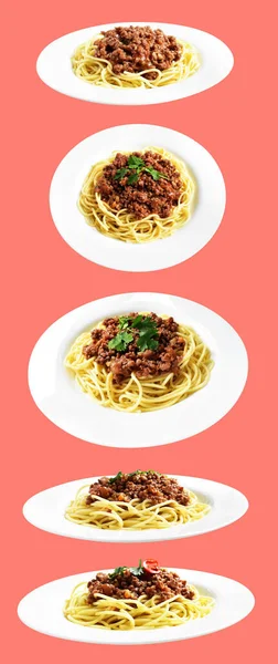 Makarna, kırpma yolu ile izole edilmiş, pembe arka planda gölge yok, yemek malzemesi.