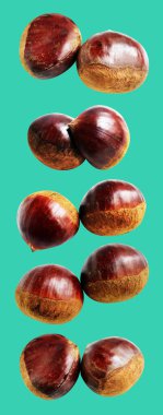 Kestane, kırpma yolu ile izole edilmiş, yeşil arka planda gölge yok, taze ve sağlıklı yiyecek.