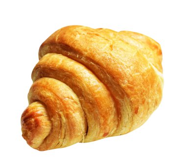 Tereyağlı kruvasan beyaz arka planda, kırpma yolu yok, gölge yok, ev yapımı tatlı fırını.