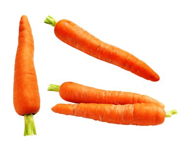 Kesme yolu olan havuç, beyaz arka planda gölge yok, sağlıklı sebzeler