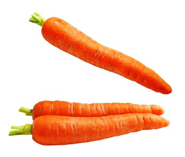 Kesme yolu olan havuç, beyaz arka planda gölge yok, sağlıklı sebzeler