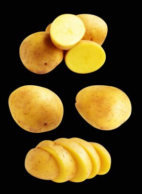 Patates, siyah arka planda kırpma yolu ile izole edilmiş, gölge yok, çiğ sebze, yemek malzemesi