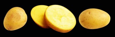 Patates, siyah arka planda kırpma yolu ile izole edilmiş, gölge yok, çiğ sebze, yemek malzemesi