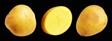 Patates, siyah arka planda kırpma yolu ile izole edilmiş, gölge yok, çiğ sebze, yemek malzemesi