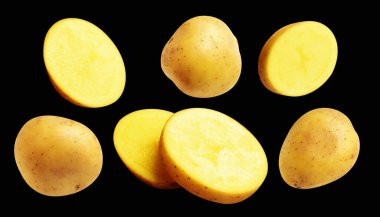 Patates, siyah arka planda kırpma yolu ile izole edilmiş, gölge yok, çiğ sebze, yemek malzemesi