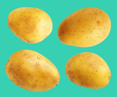 Patates, yeşil arka planda kırpma yolu ile izole edilmiş, gölge yok, çiğ sebze, yemek malzemesi