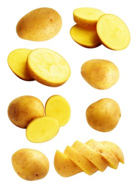 Beyaz arka planda kırpma yolu ile izole edilmiş patates, gölge yok, çiğ sebze, yemek malzemesi