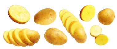 Beyaz arka planda kırpma yolu ile izole edilmiş patates, gölge yok, çiğ sebze, yemek malzemesi