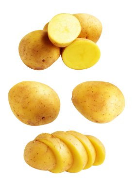 Beyaz arka planda kırpma yolu ile izole edilmiş patates, gölge yok, çiğ sebze, yemek malzemesi