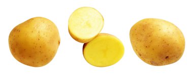 Beyaz arka planda kırpma yolu ile izole edilmiş patates, gölge yok, çiğ sebze, yemek malzemesi