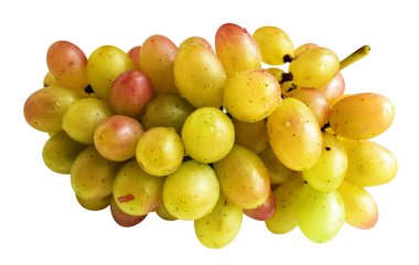 Bir demet yakut yeşili üzüm izole edilmiş, beyaz arka planda kırpma izi yok, sağlıklı taze meyve