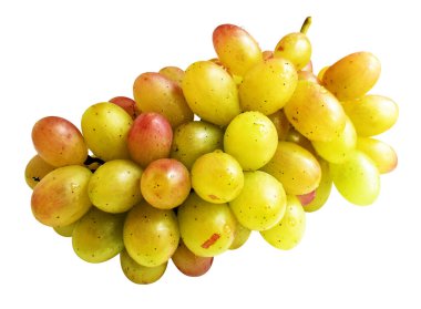 Bir demet yakut yeşili üzüm izole edilmiş, beyaz arka planda kırpma izi yok, sağlıklı taze meyve