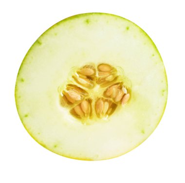 Şark turşusu kavunu kırpma yolu ile izole edilmiş, beyaz arka planda gölge yok, sağlıklı tropikal meyve