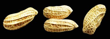 Kesme yolu ile izole edilmiş fıstıklar, siyah arka planda gölge yok, yemek malzemeleri, sağlıklı yiyecekler.