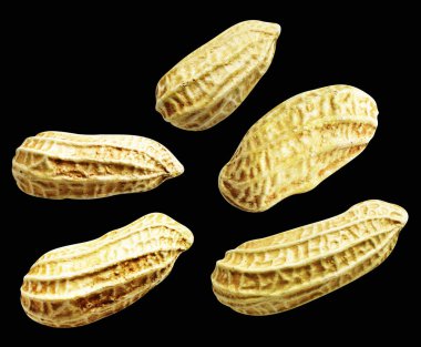 Kesme yolu ile izole edilmiş fıstıklar, siyah arka planda gölge yok, yemek malzemeleri, sağlıklı yiyecekler.