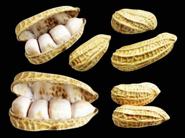 Kesme yolu ile izole edilmiş fıstıklar, siyah arka planda gölge yok, yemek malzemeleri, sağlıklı yiyecekler.