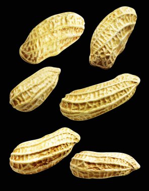 Kesme yolu ile izole edilmiş fıstıklar, siyah arka planda gölge yok, yemek malzemeleri, sağlıklı yiyecekler.