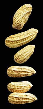 Kesme yolu ile izole edilmiş fıstıklar, siyah arka planda gölge yok, yemek malzemeleri, sağlıklı yiyecekler.