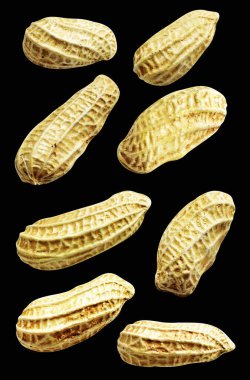 Kesme yolu ile izole edilmiş fıstıklar, siyah arka planda gölge yok, yemek malzemeleri, sağlıklı yiyecekler.