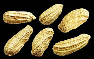 Kesme yolu ile izole edilmiş fıstıklar, siyah arka planda gölge yok, yemek malzemeleri, sağlıklı yiyecekler.