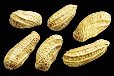 Kesme yolu ile izole edilmiş fıstıklar, siyah arka planda gölge yok, yemek malzemeleri, sağlıklı yiyecekler.