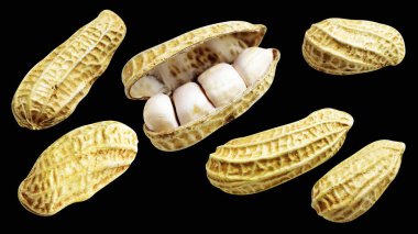 Kesme yolu ile izole edilmiş fıstıklar, siyah arka planda gölge yok, yemek malzemeleri, sağlıklı yiyecekler.