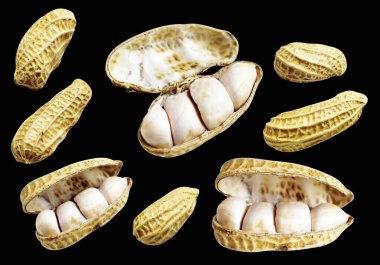 Kesme yolu ile izole edilmiş fıstıklar, siyah arka planda gölge yok, yemek malzemeleri, sağlıklı yiyecekler.