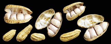 Kesme yolu ile izole edilmiş fıstıklar, siyah arka planda gölge yok, yemek malzemeleri, sağlıklı yiyecekler.